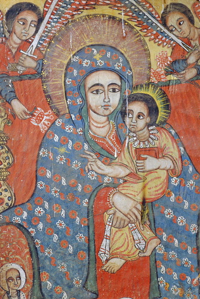 Mural of Jesus and Mary, Church of Ura Kedane Meheriet, Peninsula of Zege on Lake Tana, Gondar, Ethiopia, Africa