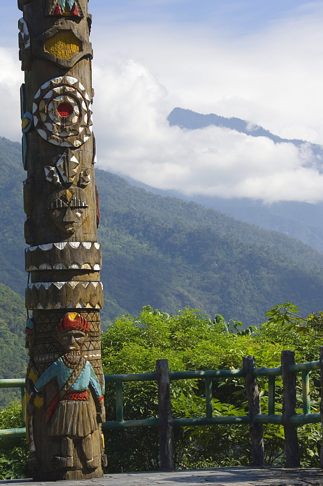 Totem pole, valley scenery, Taiwan Aboriginal Culture Park, Pingtung County, Taiwan, Asia