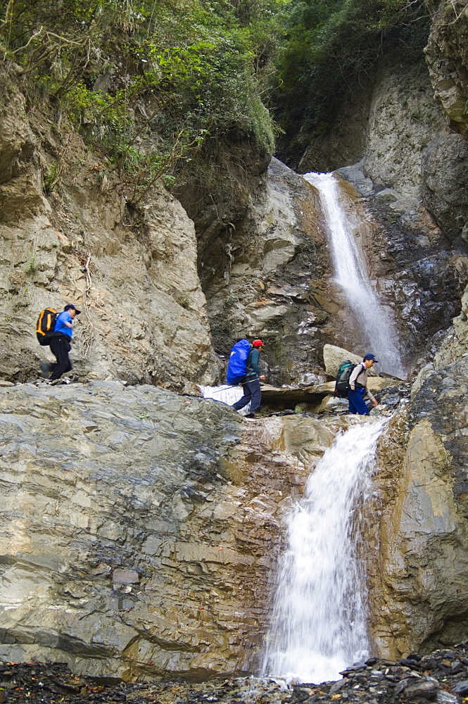 One Girl Waterfall, hiking trail, Yushan National Park, Nantou County, Taiwan, Asia