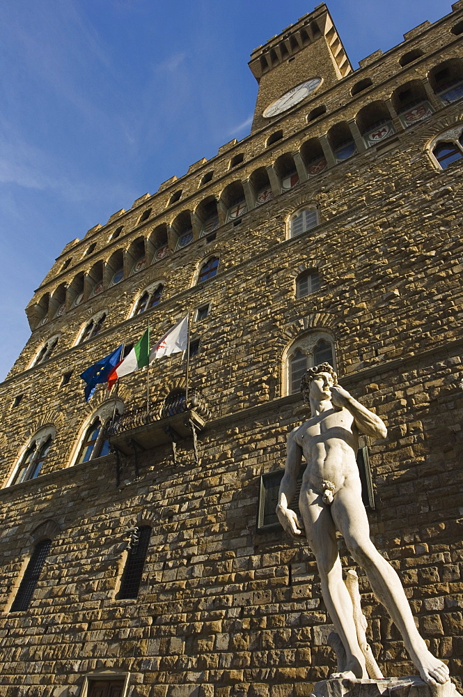 marble statue copy of Michael Angelos David, Piazza della Signoria, Florence, Tuscany, Italy, Europe