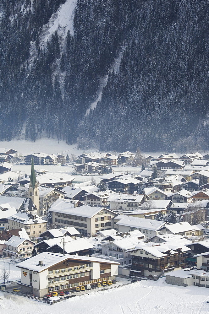 Village of Mayrhofen ski resort, Zillertal Valley, Austrian Tyrol, Austria, Europe