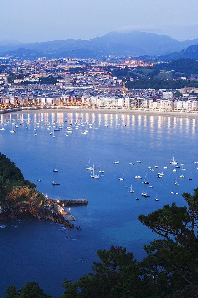 San Sebastian Bay at night, Basque Country, Euskadi, Spain, Europe