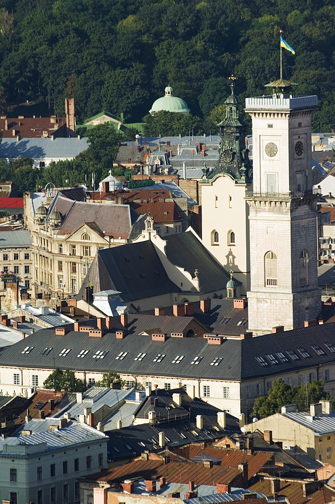 Old Town including Town Hall, seen from Castle Hill, UNESCO World Heritage Site, Lviv, Ukraine, Europe 