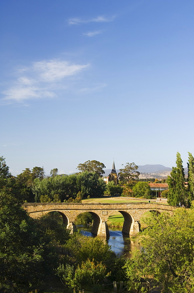 Richmond Bridge dating from 1831, and Richmond church, the oldest in Australia, Richmond, Tasmania, Australia, Pacific