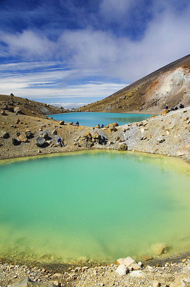 Hikers near Emerald Lakes on the Tongariro Crossing, Tongariro National Park, UNESCO World Heritage Site, the oldest national park in New Zealand, Taupo Volcanic Zone, North Island, New Zealand, Pacific