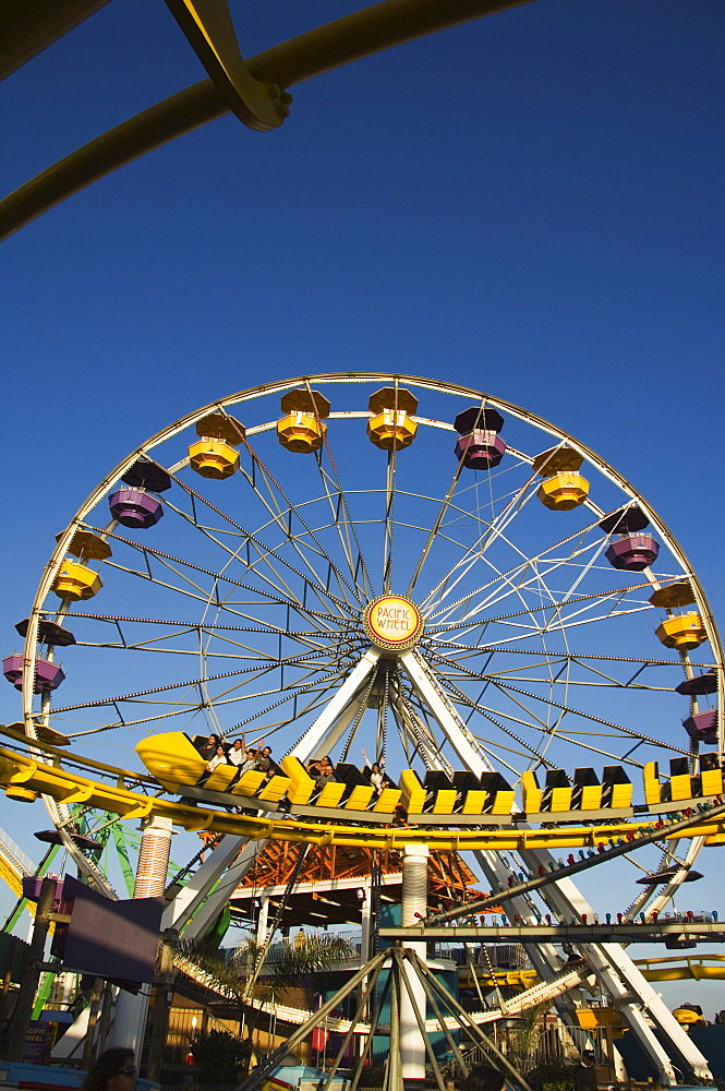 A rollercoaster at the Santa Monica Pier, Santa Monica, Los Angeles, California, United States of America, North America