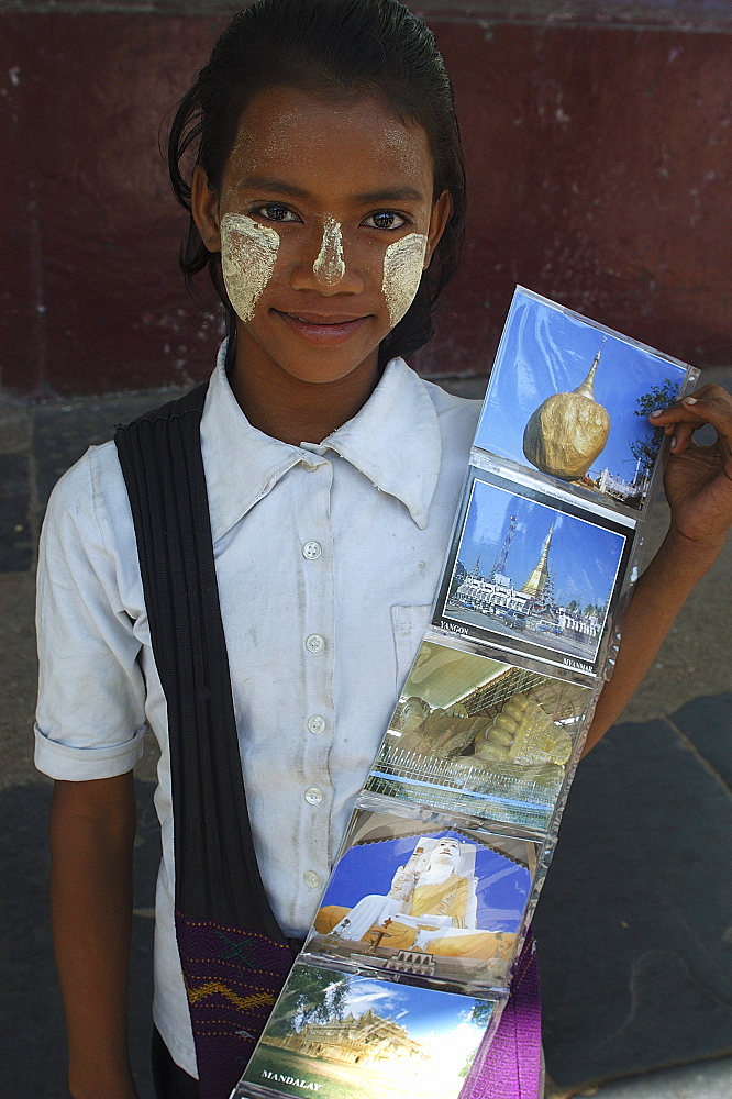 Postcard seller, Yangon (Rangoon), Myanmar (Burma), Asia