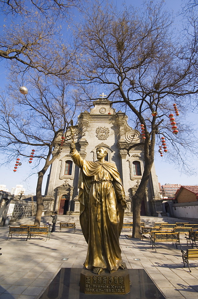 Statue of St. Francis Xavier at South Cathedral Catholic Church, Beijing, China, Asia