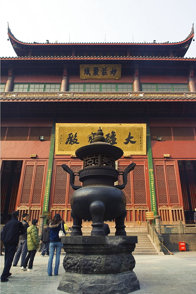 An incense burner at Lingyin Temple built in AD 326 in Lingyin Temple Forest Park, Hangzhou, Zhejiang Province, China, Asia