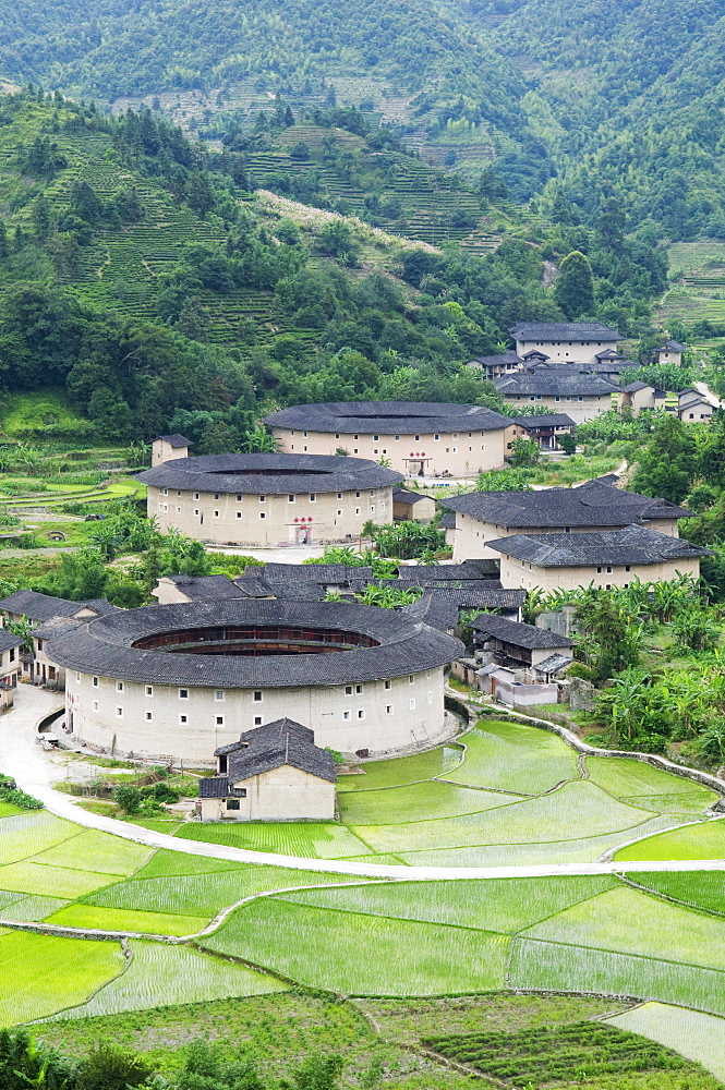 Hakka Tulou round earth buildings, UNESCO World Heritage Site, Fujian Province, China, Asia