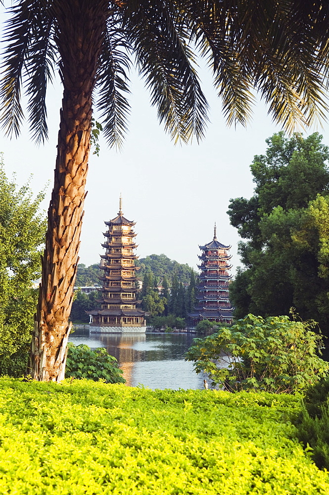 Banyan Lake Pagodas, Guilin, Guangxi Province, China, Asia