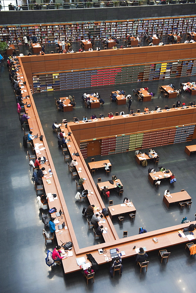 The main reading room at The National Library, Beijing, China, Asia