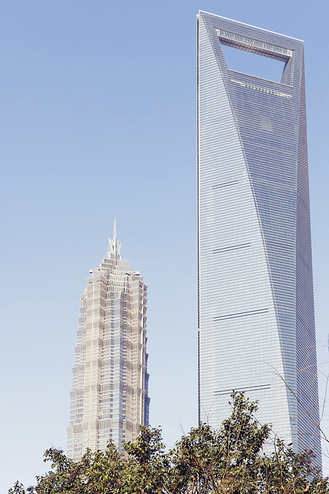 Jinmao Tower and International Finance Tower in Pudong new area, Shanghai, China, Asia