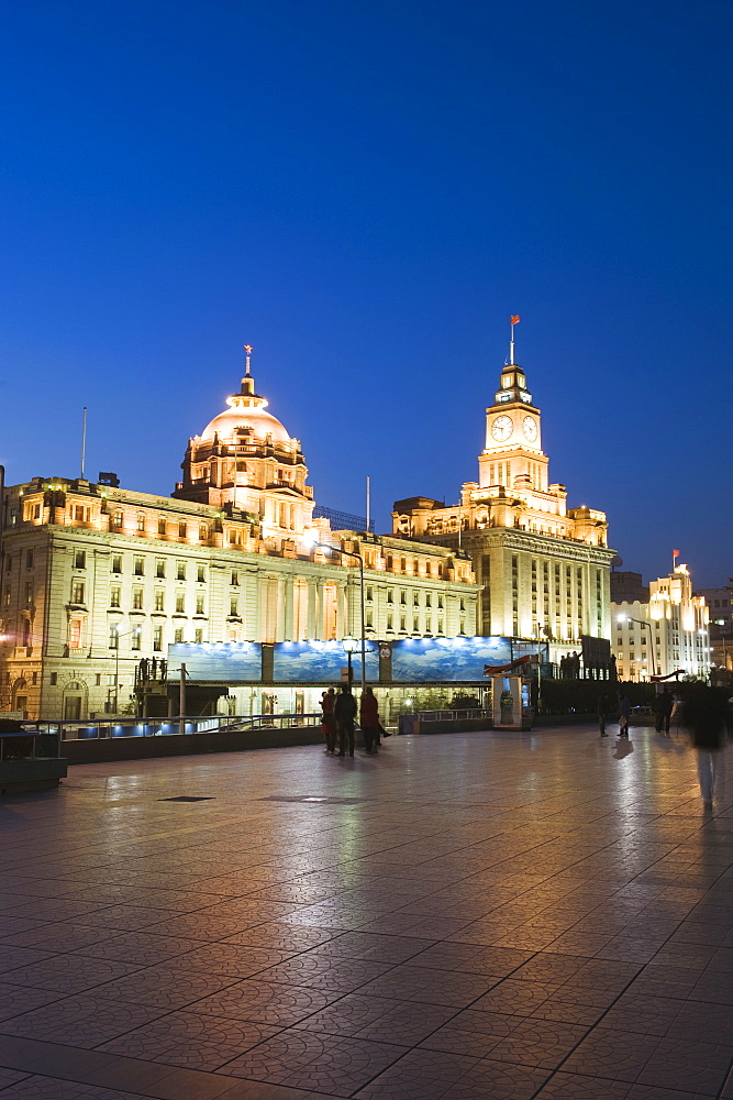 Historical colonial style buildings illuminated on The Bund, Shanghai, China, Asia