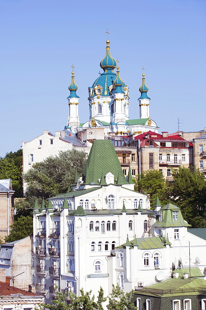 St. Andrews Church built in 1754 by Bartelomeo Rastrelli, on Andrews Descent (Andriyivsky Uzviz) , Kiev, Ukraine, Europe