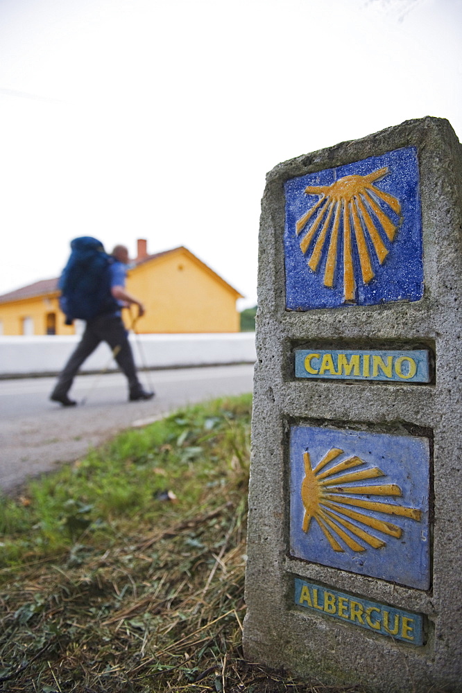 Hiker pilgrim on the Camino de Santiago, Asturias, Spain, Europe