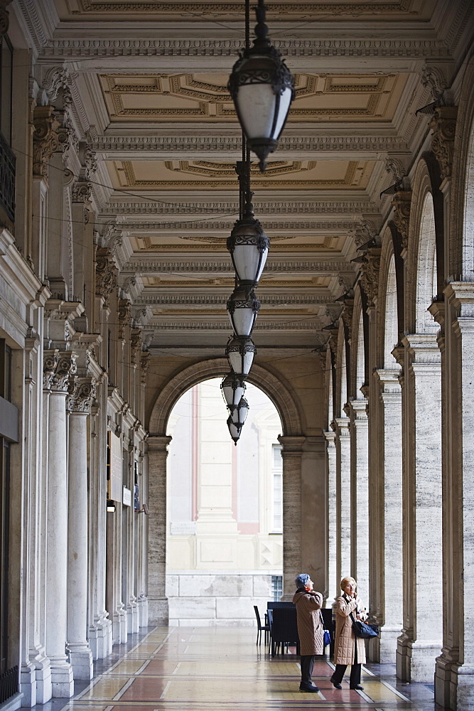 Columned walkway, Genoa (Genova), Liguria, Italy, Europe