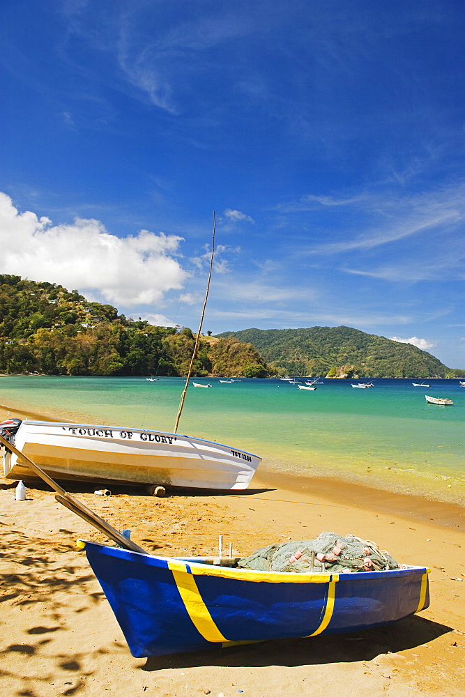 Boats on the beach in Pirate Bay, Charlotteville, Tobago, Trinidad and Tobago, West Indies, Caribbean, Central America