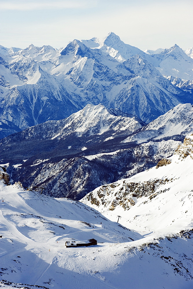 Mountain scenery in Cervinia ski resort, Cervinia, Valle d'Aosta, Italian Alps, Italy, Europe