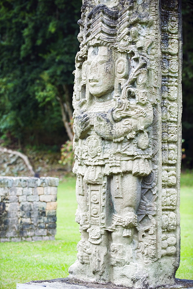 Stelae A dating from 731 AD depicting Rabbit 18, Copan Ruins, Mayan archaeological site, UNESCO World Heritage Site, Honduras, Central America