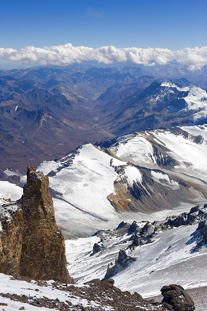 View from Aconcagua 6962m, highest peak in South America, Aconcagua Provincial Park, Andes mountains, Argentina, South America