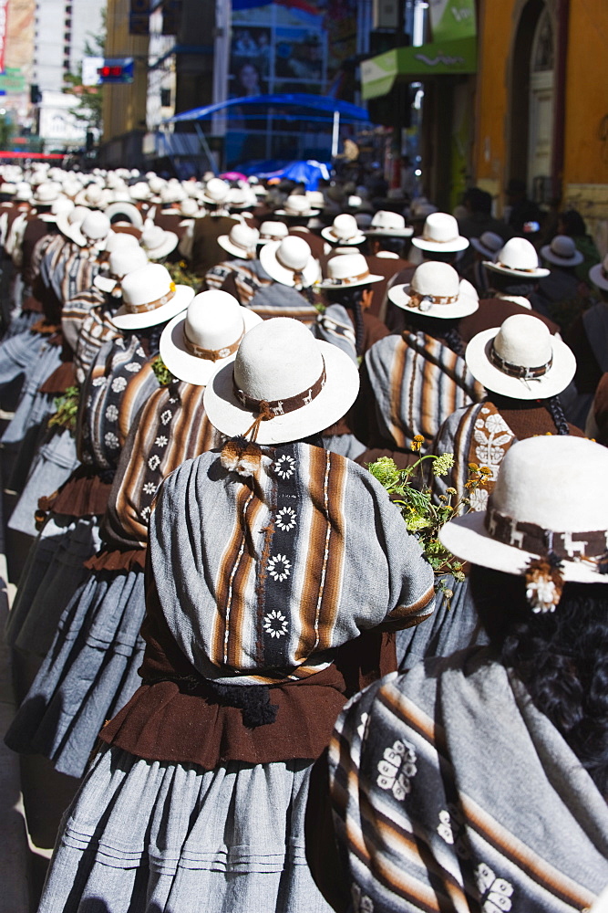 Women dancing at Anata Andina harvest festival, Carnival, Oruro, Bolivia, South America