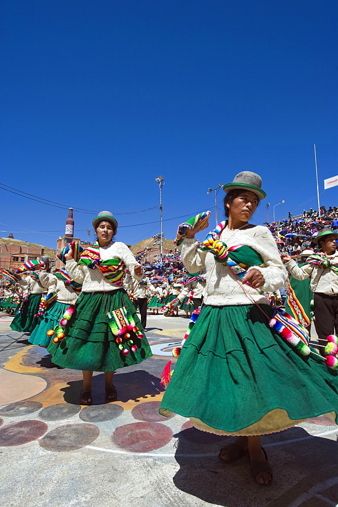 Women dancing at Anata Andina harvest festival, Carnival, Oruro, Bolivia, South America