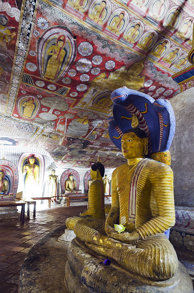 Buddha statues in Cave 2, Cave Temples, UNESCO World Heritage Site, Dambulla, North Central Province, Sri Lanka, Asia