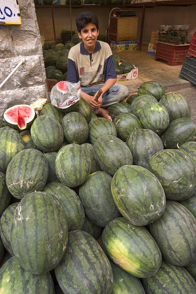 Melons in the fruit and vegetable market, Amman, Jordan, Middle East