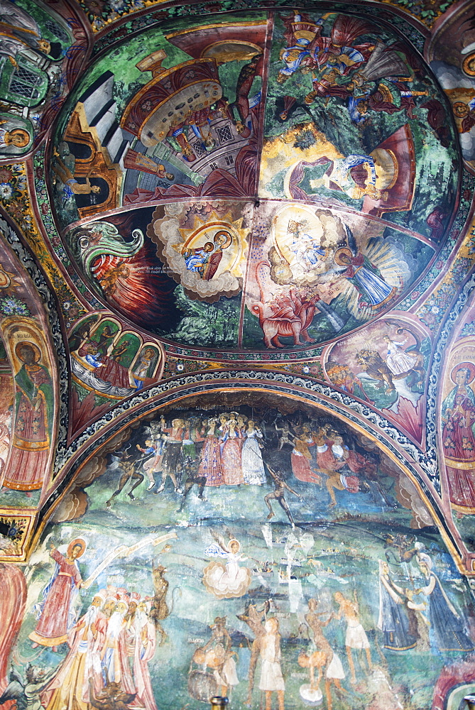 Church of the Holy Virgin, mural frescos by Zahari Zograf, Troyan Monastery, Bulgaria, Europe