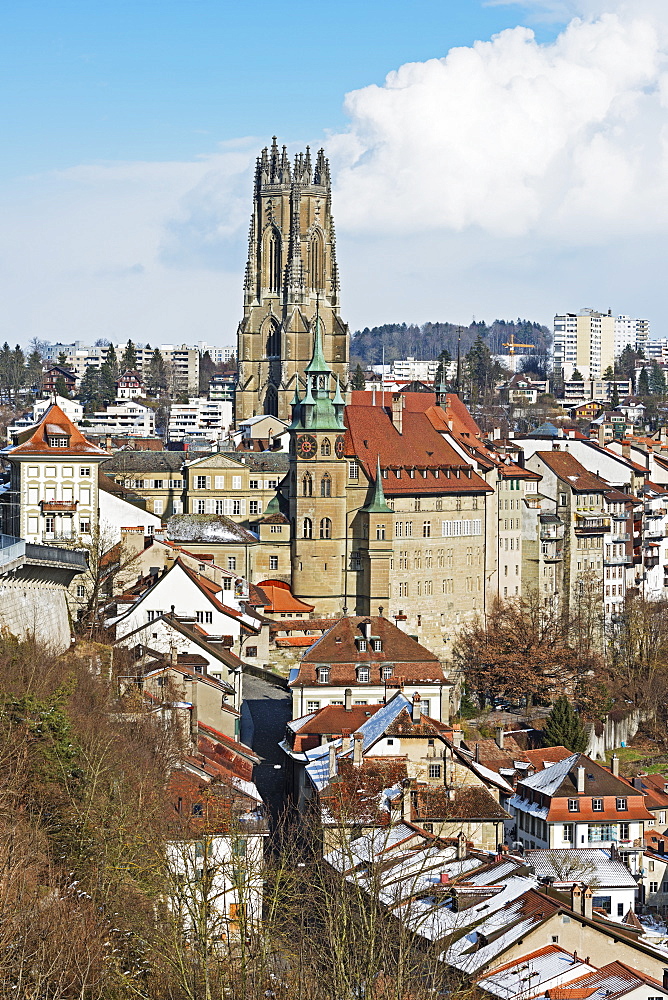 The 13th century Gothic church, St. Nicolas Cathedral, Fribourg, Switzerland, Europe