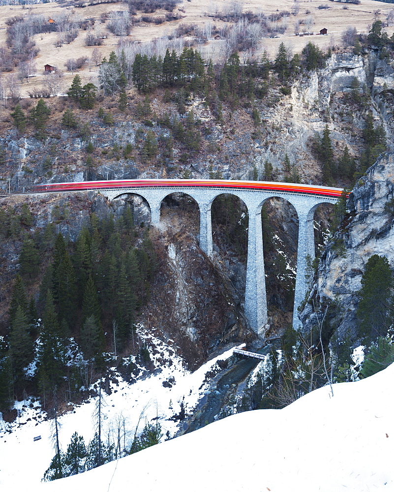 Landwasser Viaduct, Bernina Express railway line, UNESCO World Heritage Site, Graubunden, Swiss Alps, Switzerland, Europe