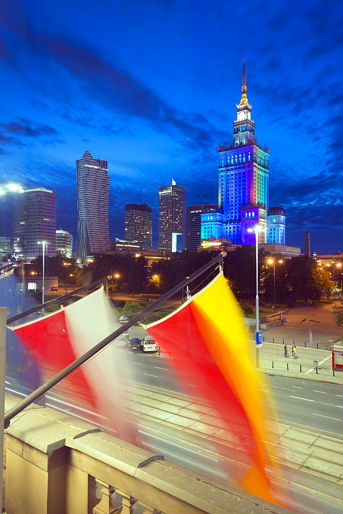 Palace of Culture and Science at night, Warsaw, Poland, Europe 