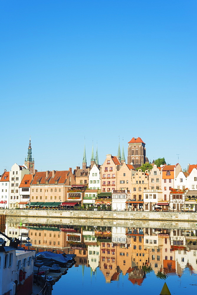 Canal side houses and skyline, Gdansk, Poland, Europe 