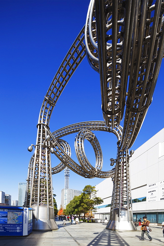 Modern art sculpture in Queen's Square, Yokohama, Honshu, Japan, Asia