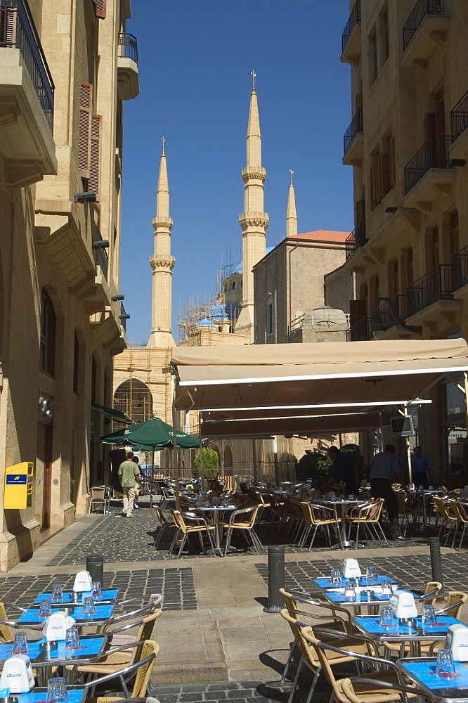 Street cafe, new mosque, Beirut, Lebanon, Middle East