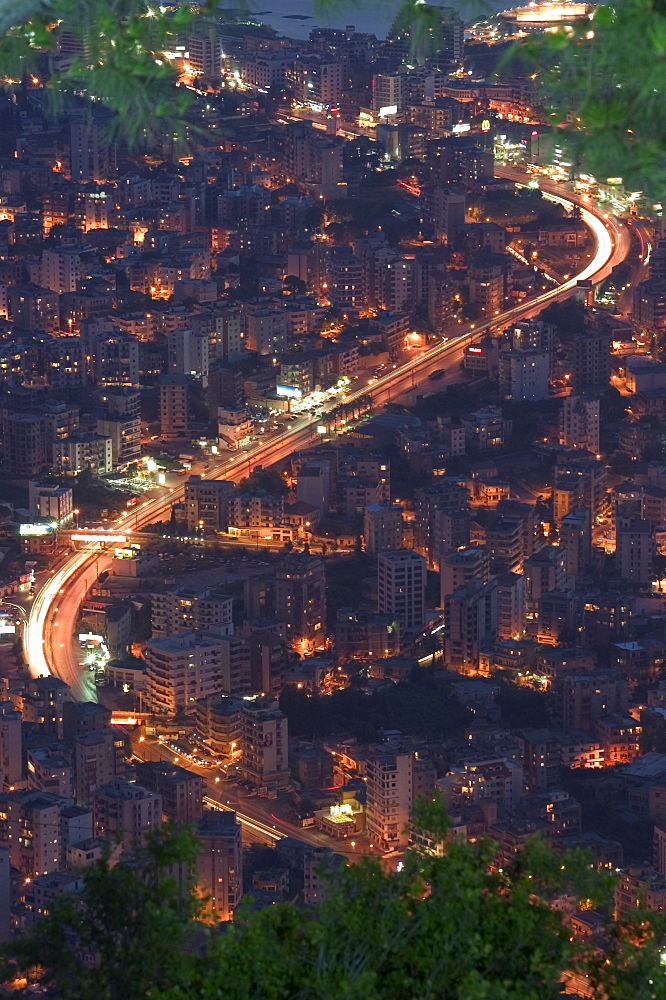 City and car lights of Jounieh, near Beirut, Lebanon, Middle East