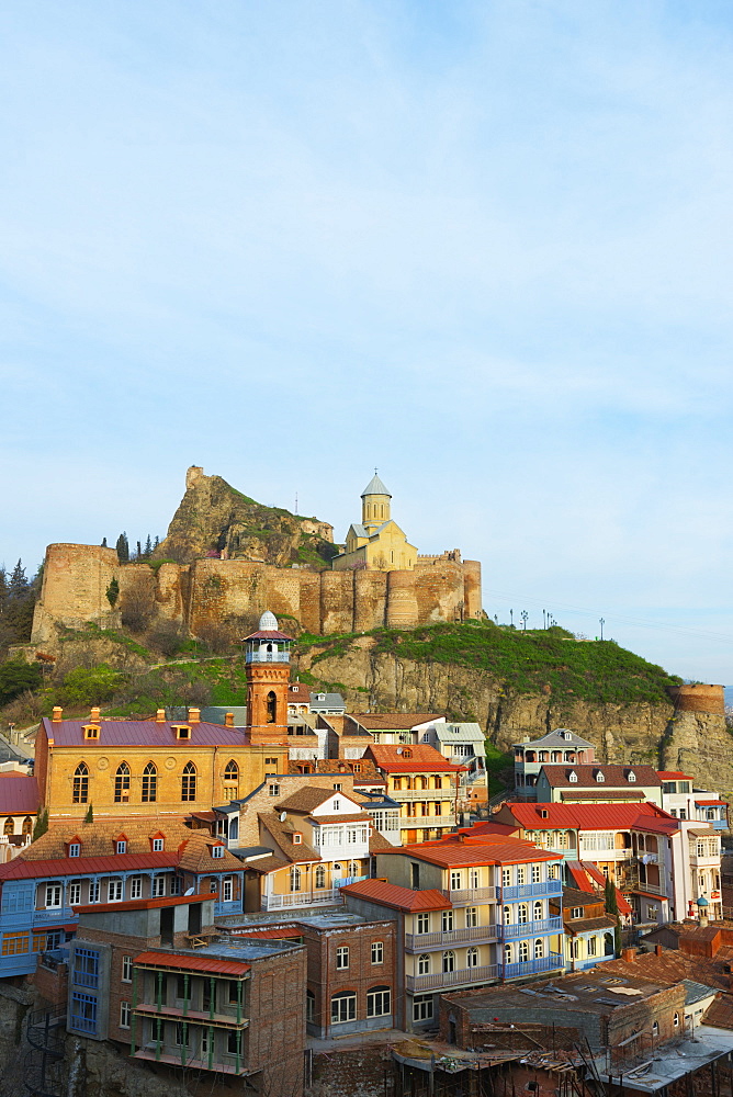 Old town and St. Nicholas church on top of Narikala Fortress, Tbilisi, Georgia, Caucasus, Central Asia, Asia