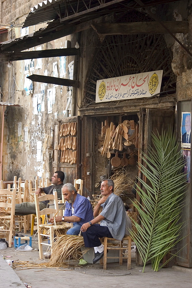 Men working in craft shop, Tripoli, Lebanon, Middle East