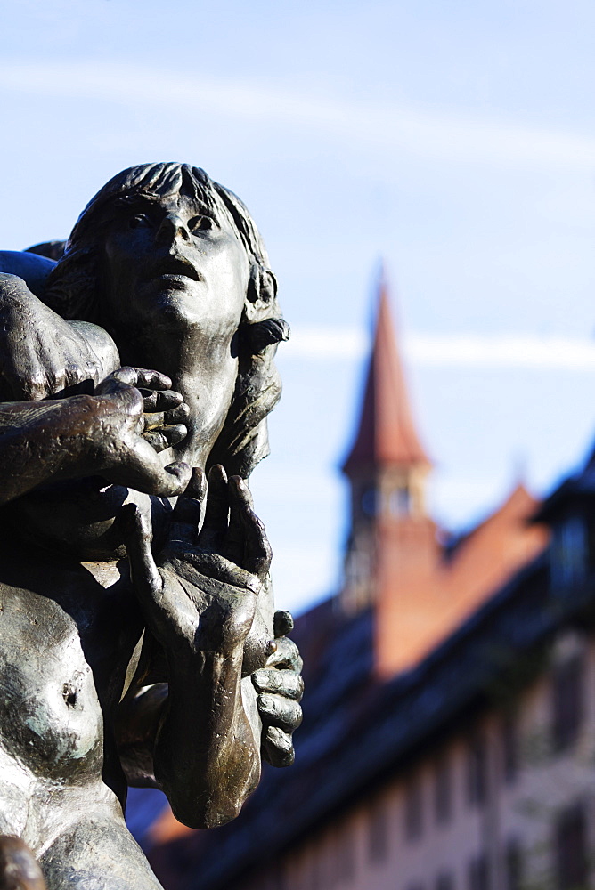 Bronze statue, Nuremberg (Nurnberg), Franconia, Bavaria, Germany, Europe