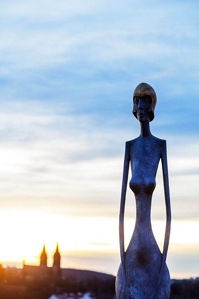 Modern art installations at the Bastion, bronze Guardian Strazkyne, Prague, Czech Republic, Europe