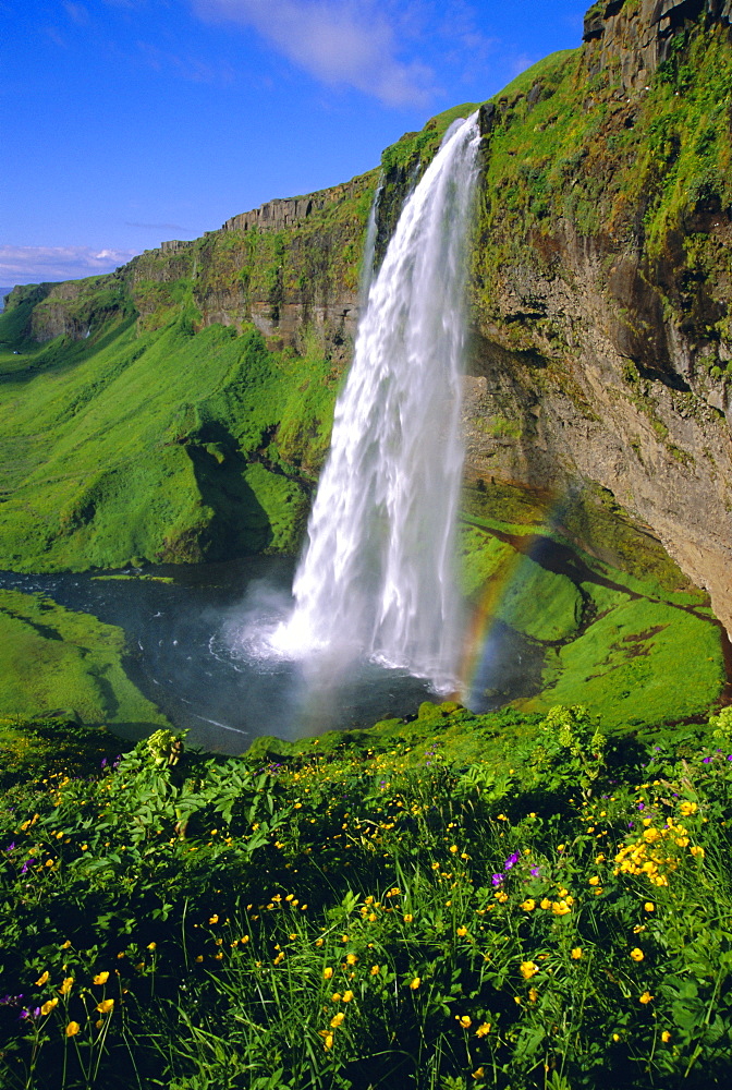 Seljalandsfoss waterfall in the south of the island, Iceland