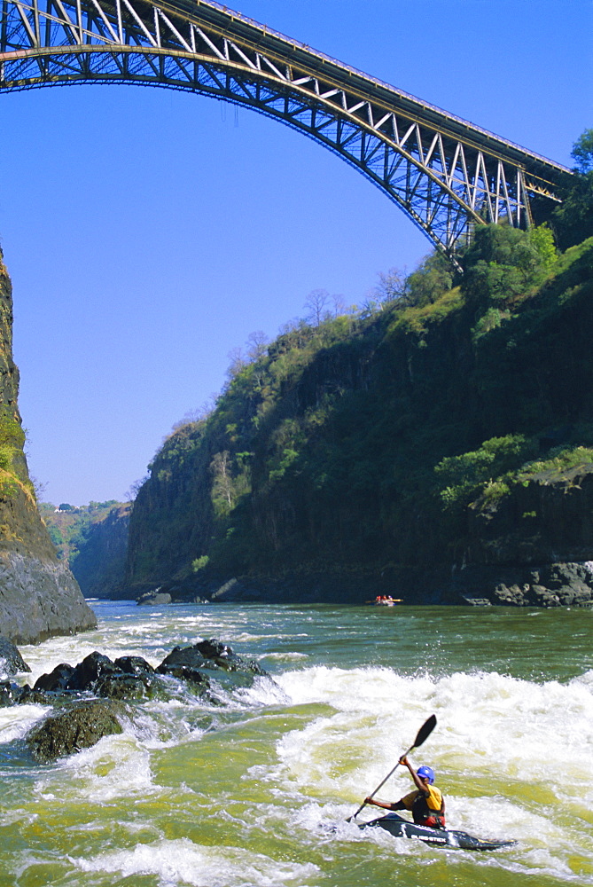 Kayaking on the Zambezi River, Batoka Gorge, Victoria Falls, border of Zambia/Zimbabwe