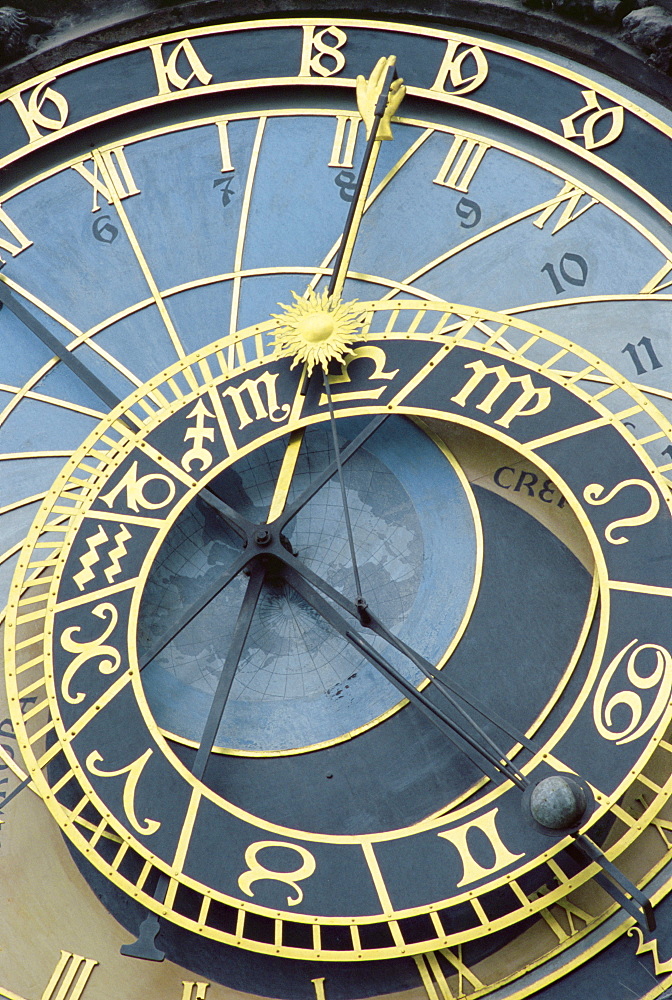 Detail of Old Town Clock on Town Hall at Old Town Square, Stare Mesto, Prague, UNESCO World Heritage Site, Czech Republic, Europe