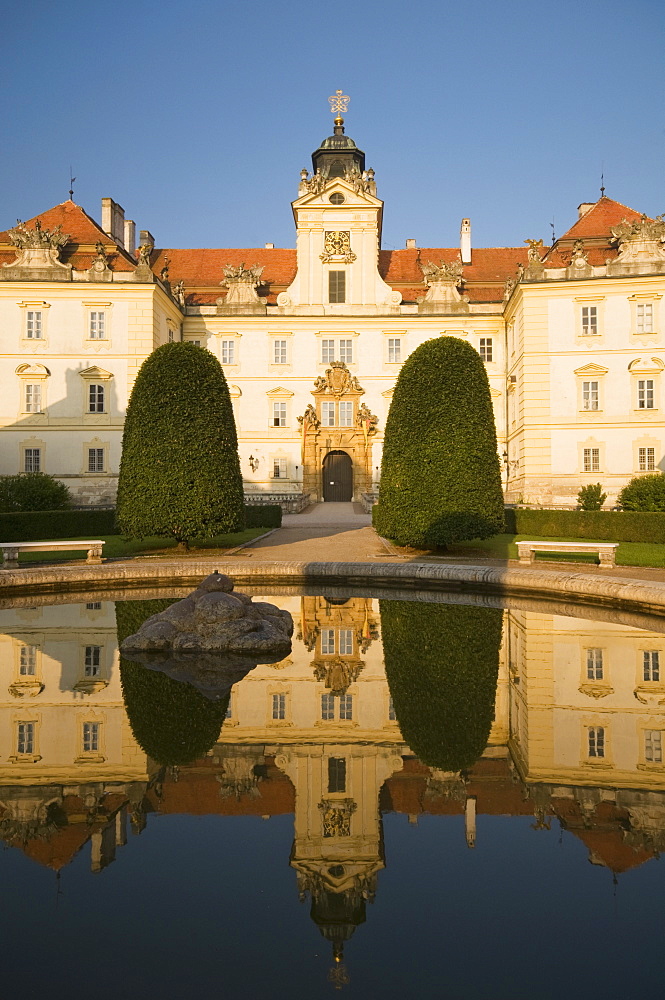 Baroque Valtice Chateau at sunrise, Valtice, Brnensko Region, Czech Republic, Europe