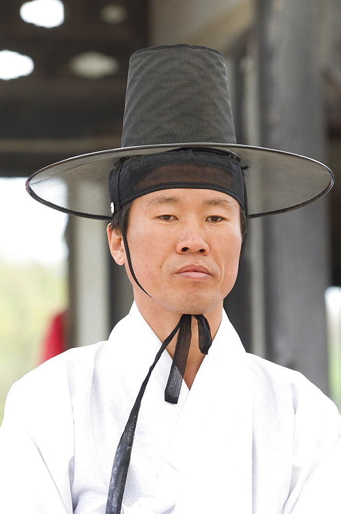 Korean man dressed in traditional wedding dress at Korean Folk Village, Korea, Asia