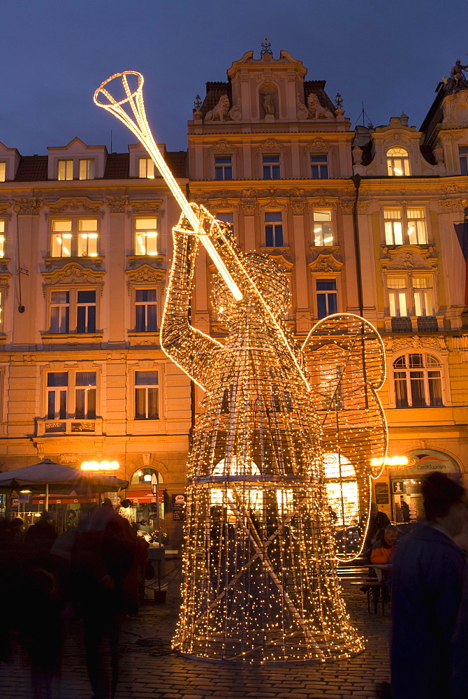 Christmas market decorations at Staromestske (Old Town Square), Stare Mesto, UNESCO World Heritage Site, Prague, Czech Republic, Europe