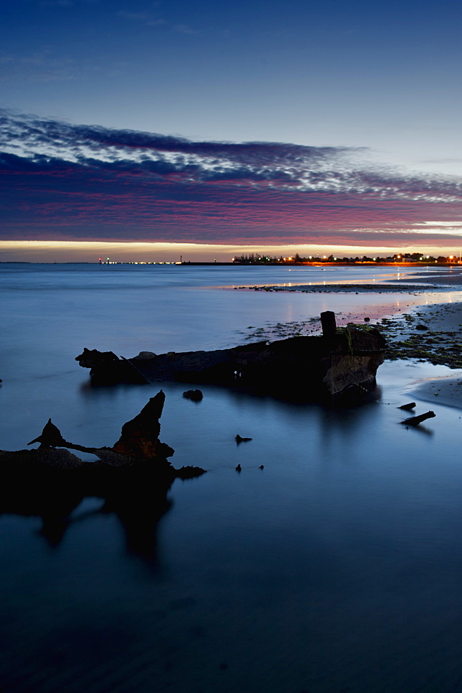 Shipwreck on beach at twilight, Altona, Victoria, Australia, Pacific