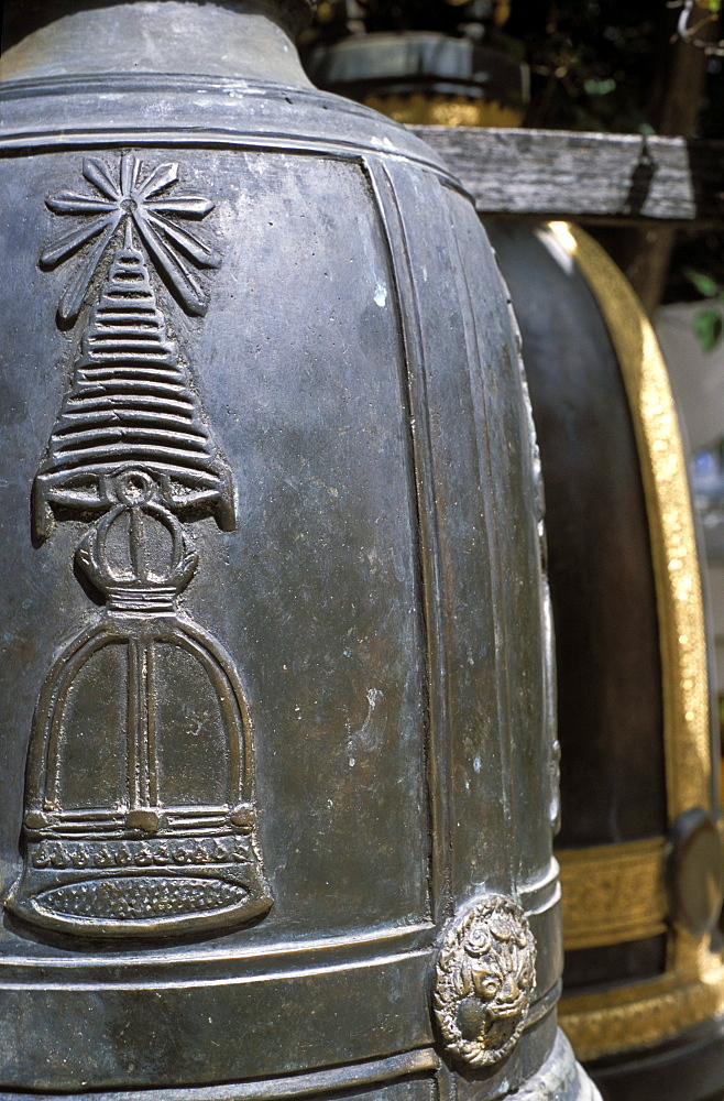 Detail of bell at Buddhist temple, Wat Chana Songkhram, Bangkok, Thailand, Southeast Asia, Asia