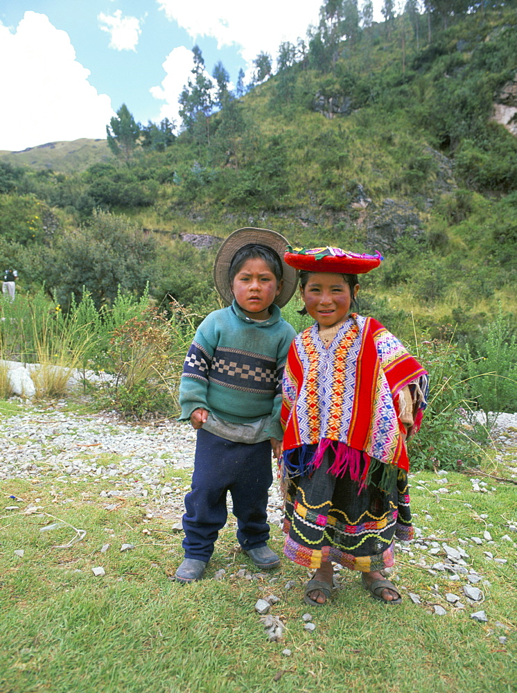 Two children near Machu Picchu, Peru, South America